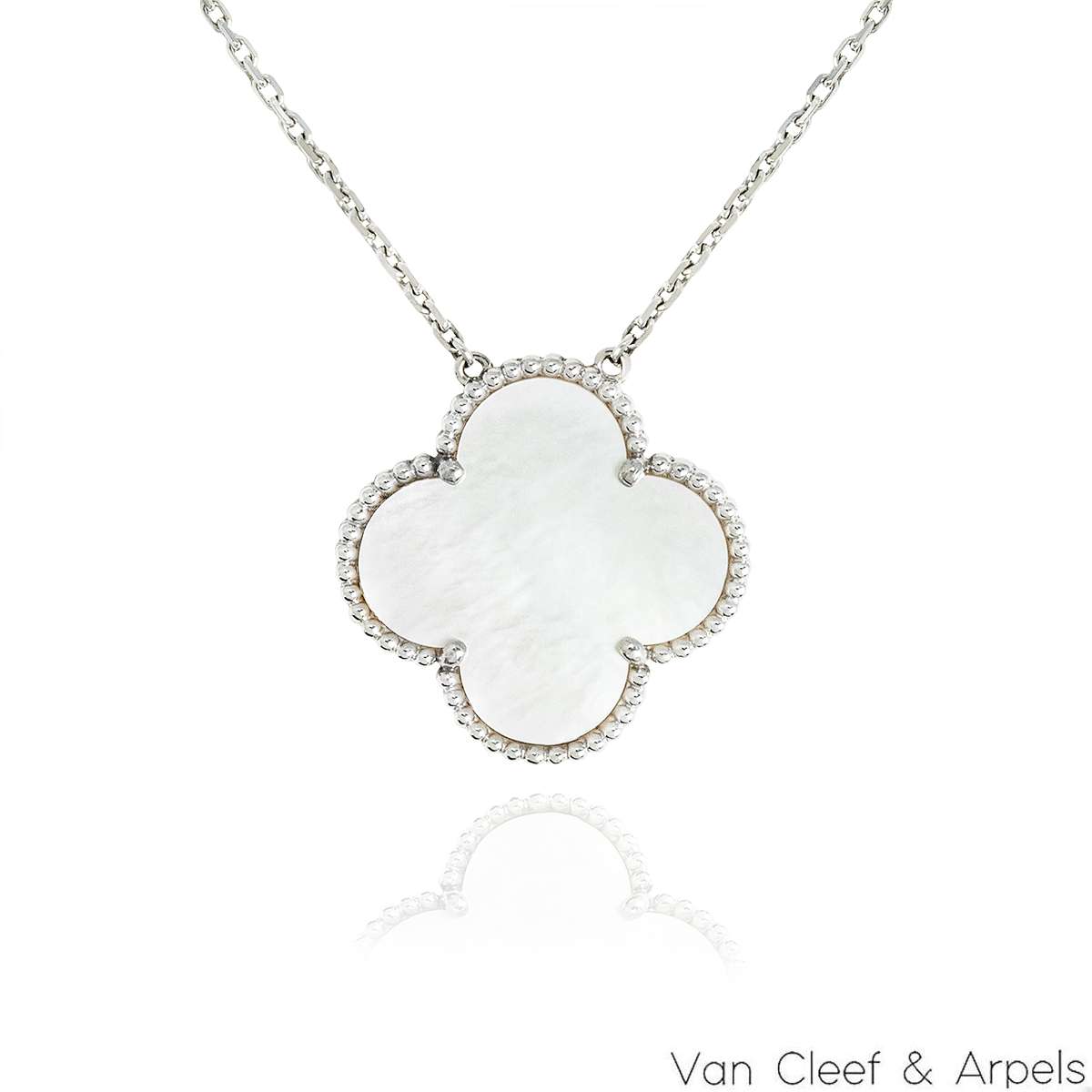 Van Cleef & Arpels White Gold Mother of Pearl Magic Alhambra Necklace VCARN32200 Van Cleef & Arpels White Gold Mother of Pearl Magic Alhambra Necklace VCARN32200